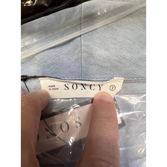 Soncy Women’s Plus Size Shawl Collar Duster Jacket 2XL Blue Chambray Light NWT - Picture 2 of 5